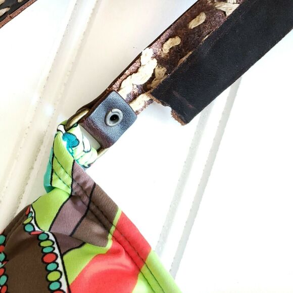 DESPI Swimwear stitched leather triangle halter bikini swim top Congo Size S NEW - Picture 4 of 5